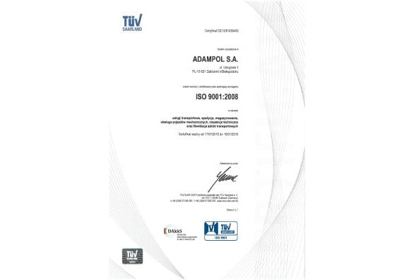 New ISO certificate