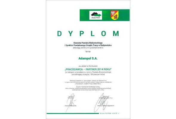 Adampol S.A.- Employer of the Year 2014